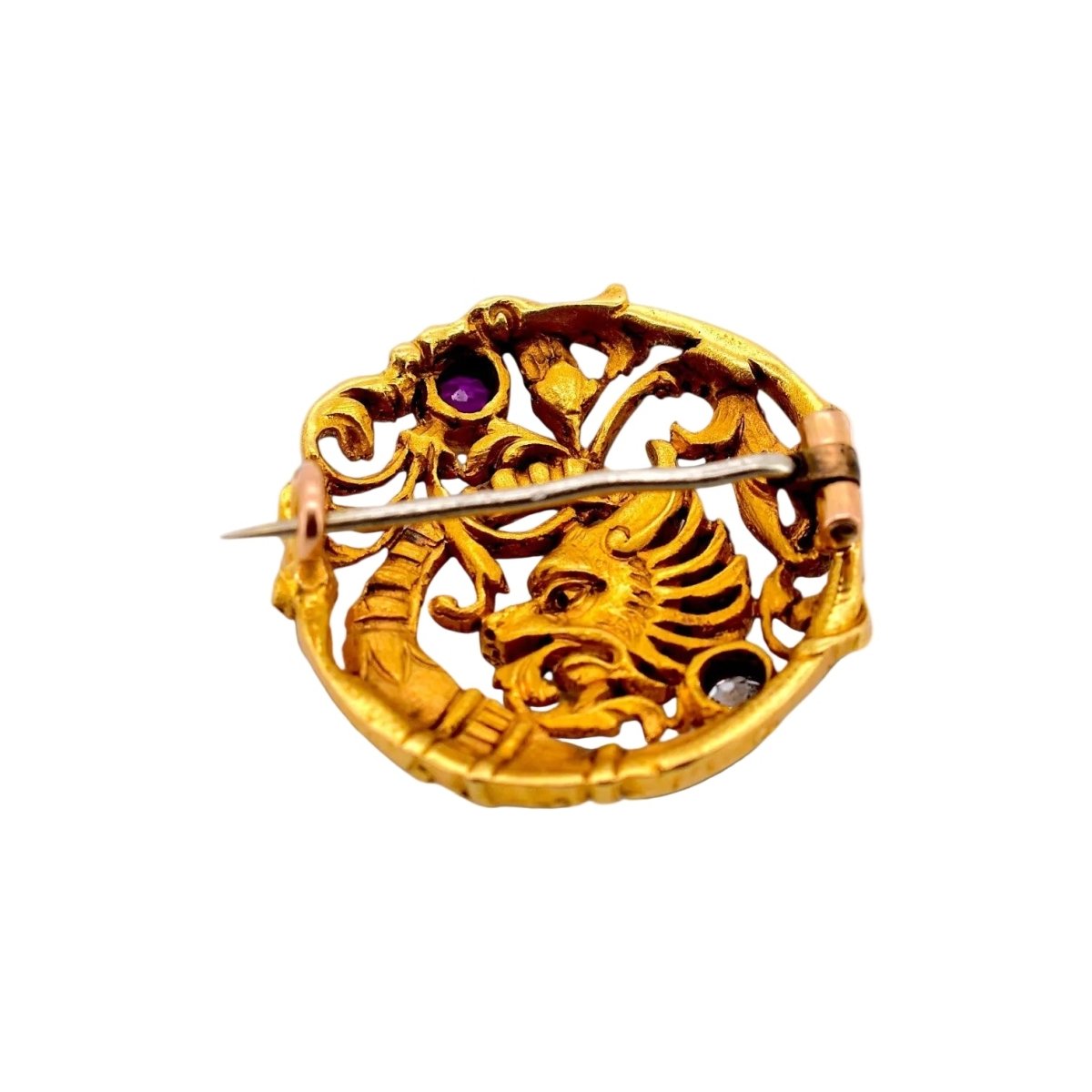 Broche Épingle en or jaune, rubis et diamant - Castafiore