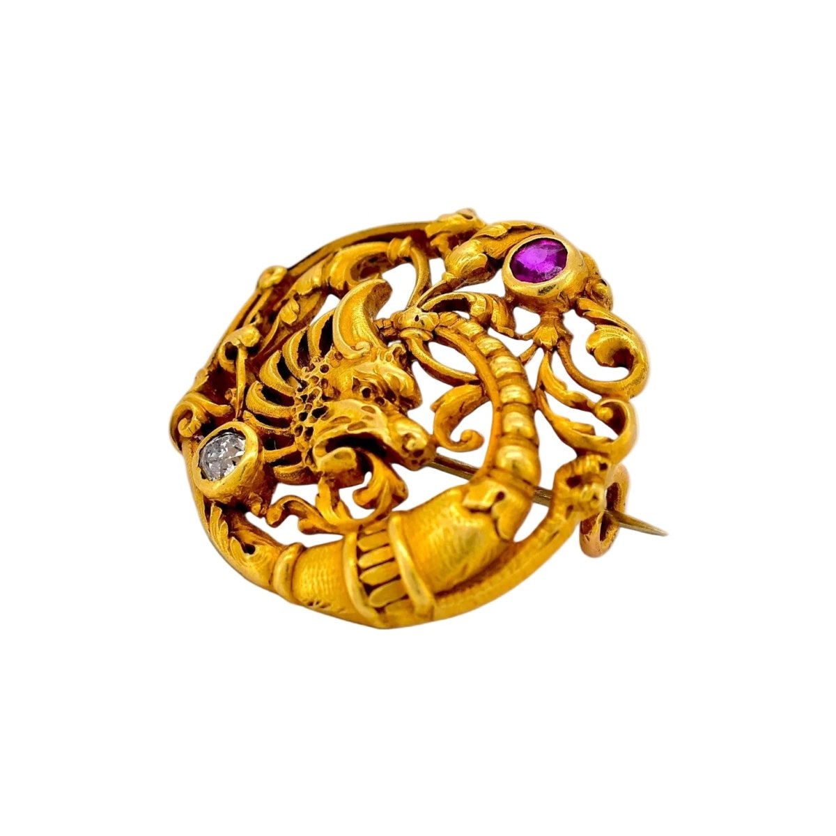 Broche Épingle en or jaune, rubis et diamant - Castafiore
