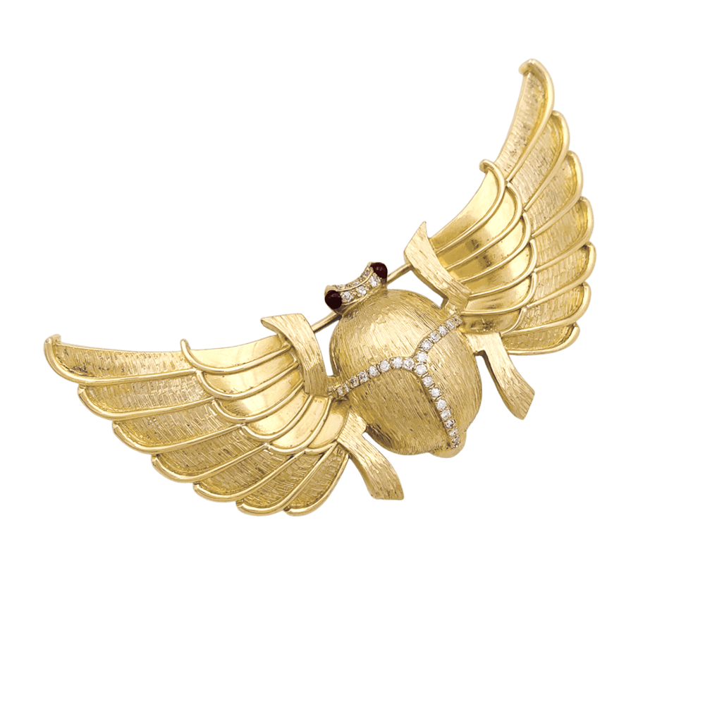 Broche Épingle en or jaune, rubis et diamants - Castafiore