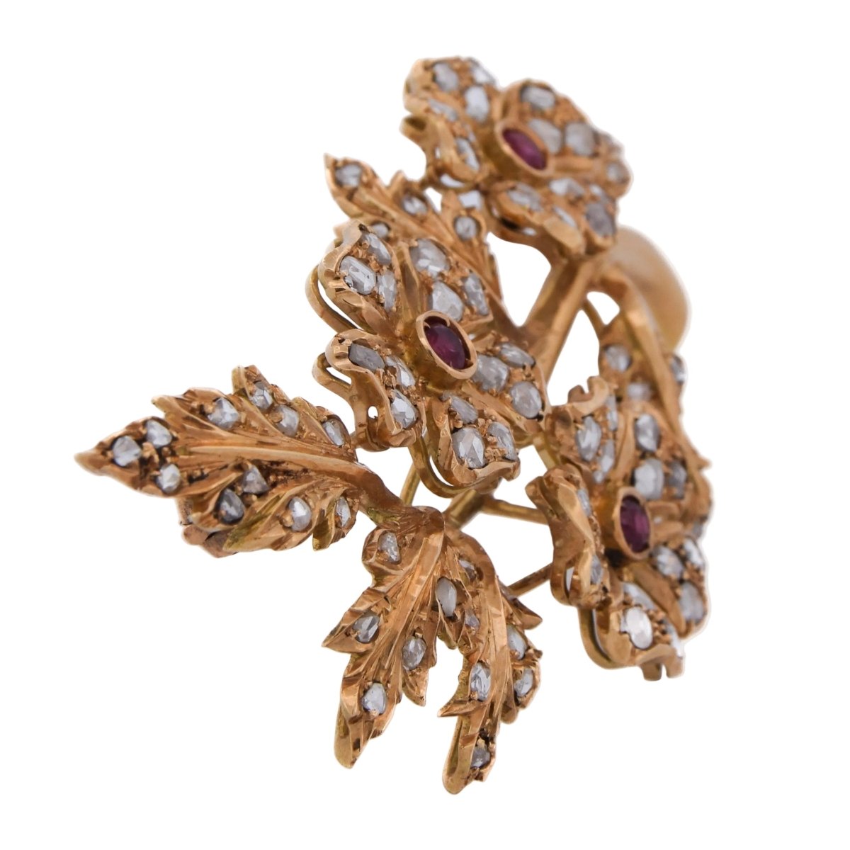 Broche Épingle en or jaune, rubis et diamants - Castafiore