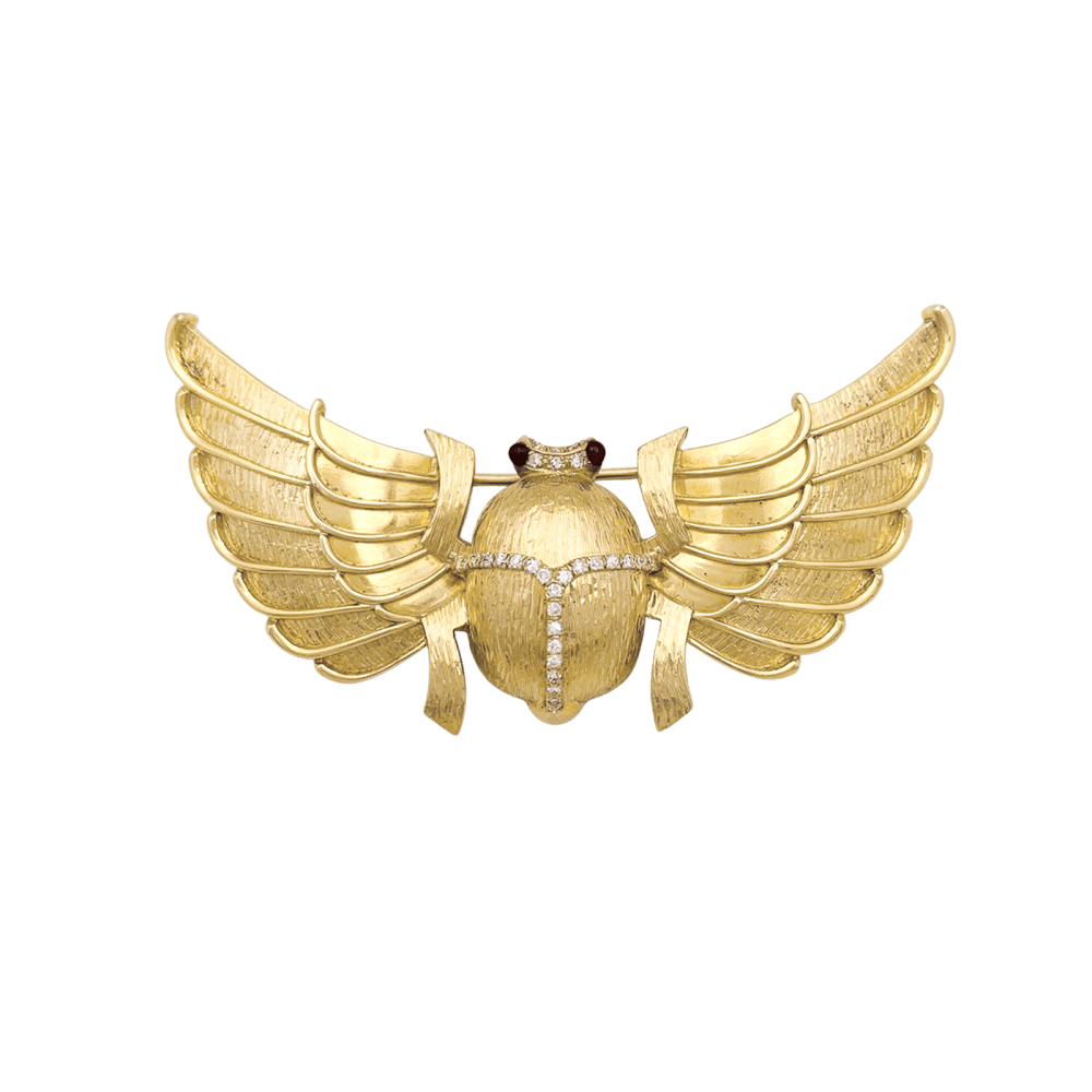 Broche Épingle en or jaune, rubis et diamants - Castafiore