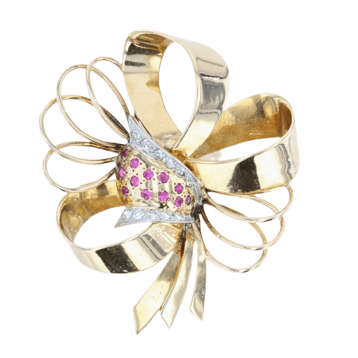 Broche Épingle en or jaune, rubis et diamants - Castafiore