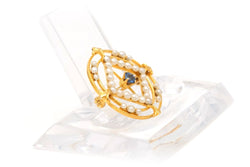 Broche Épingle en or jaune, saphir et perles - Castafiore