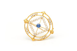Broche Épingle en or jaune, saphir et perles - Castafiore