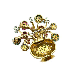 Broche Épingle en or jaune, saphirs, rubis, turquoises et diamants - Castafiore