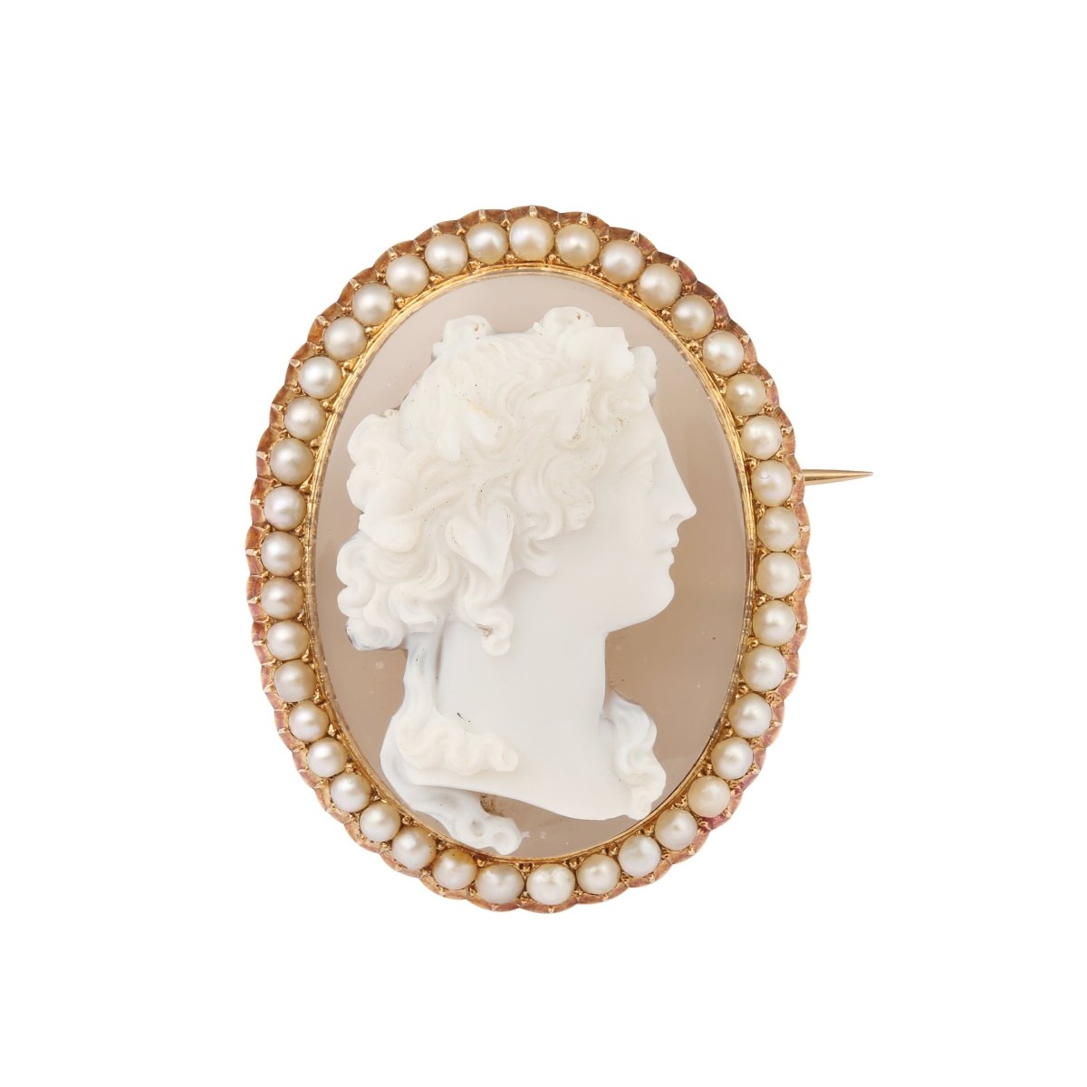 Broche Épingle en or jaune, sardonyx et perles - Castafiore