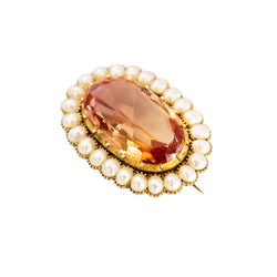 Broche Épingle en or jaune, topaze et perles - Castafiore