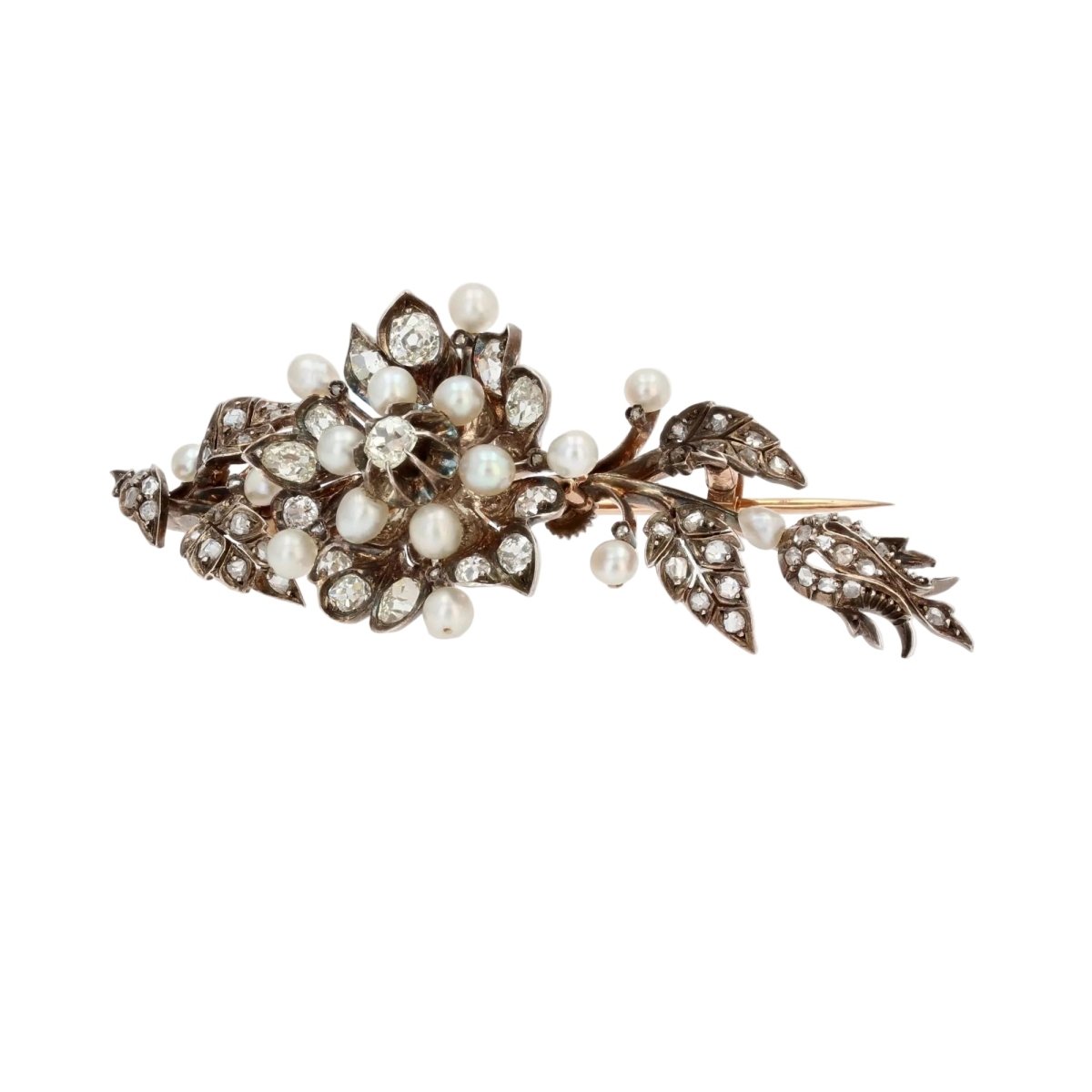 Broche Épingle en or rose, argent, perles et diamants - Castafiore