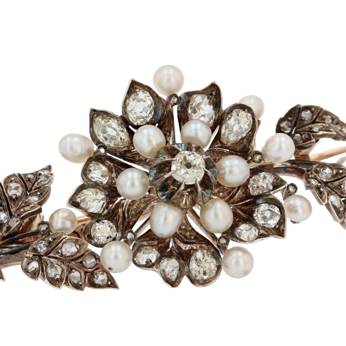 Broche Épingle en or rose, argent, perles et diamants - Castafiore