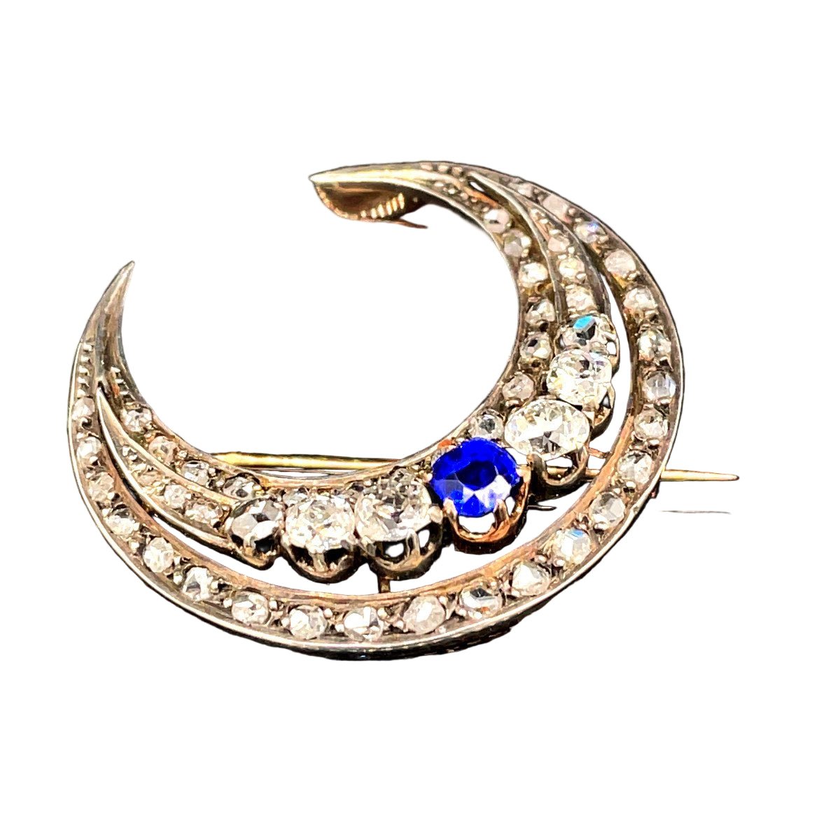 Broche Épingle en or rose, argent, saphir et diamants - Castafiore