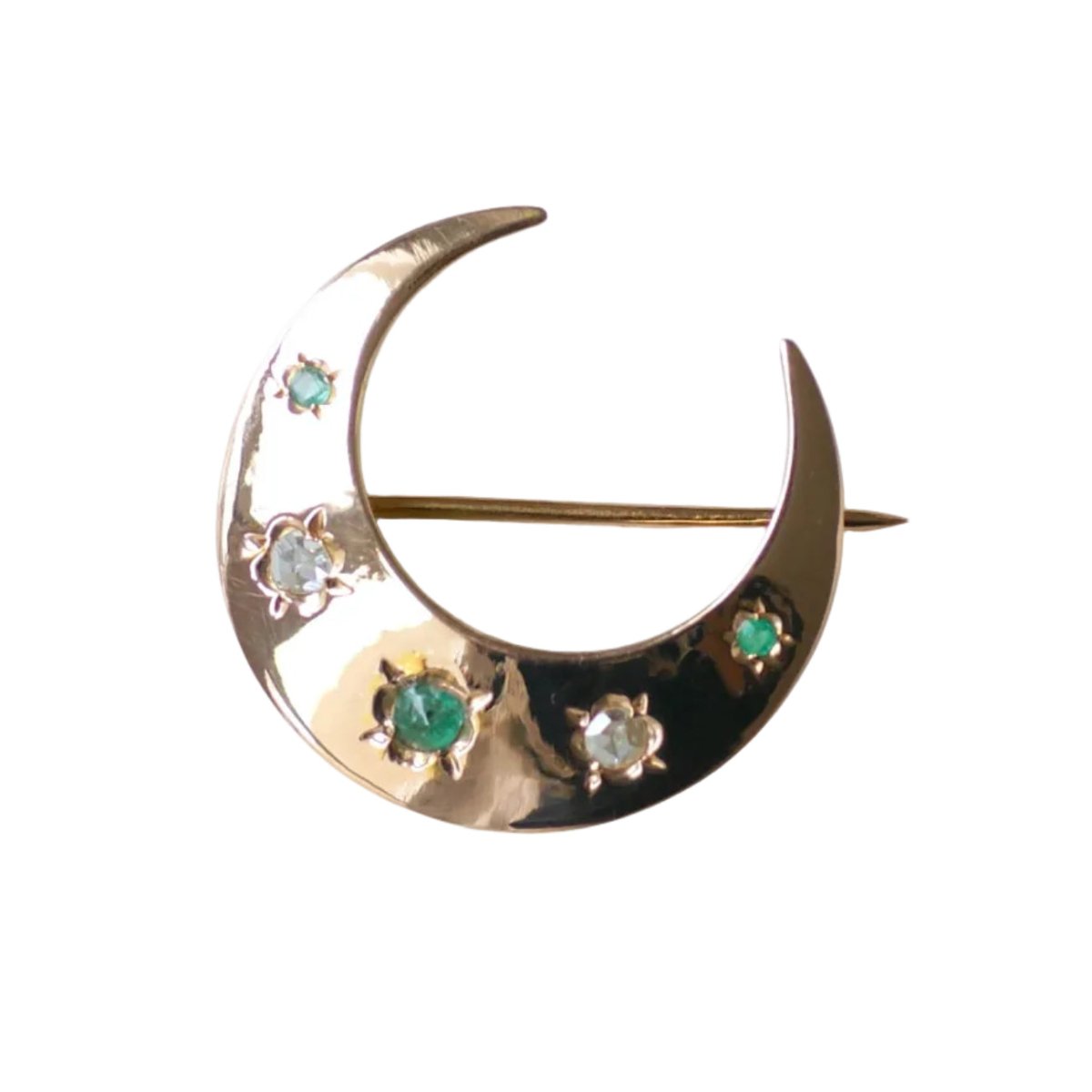 Broche Épingle en or rose, émeraudes et diamants - Castafiore