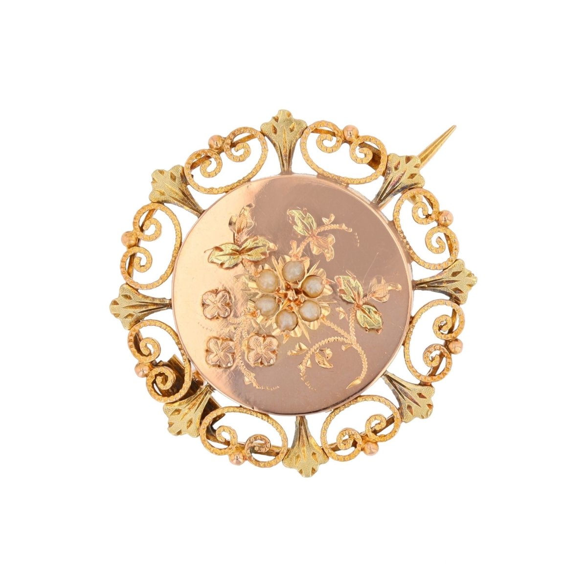 Broche Épingle en or rose, or vert et perles - Castafiore