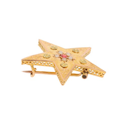 Broche Épingle en or rose, or vert, perle et grenat - Castafiore