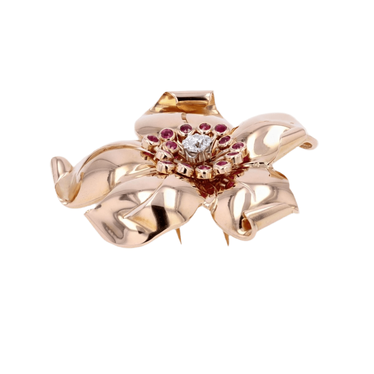 Broche Épingle en or rose, rubis et diamant - Castafiore
