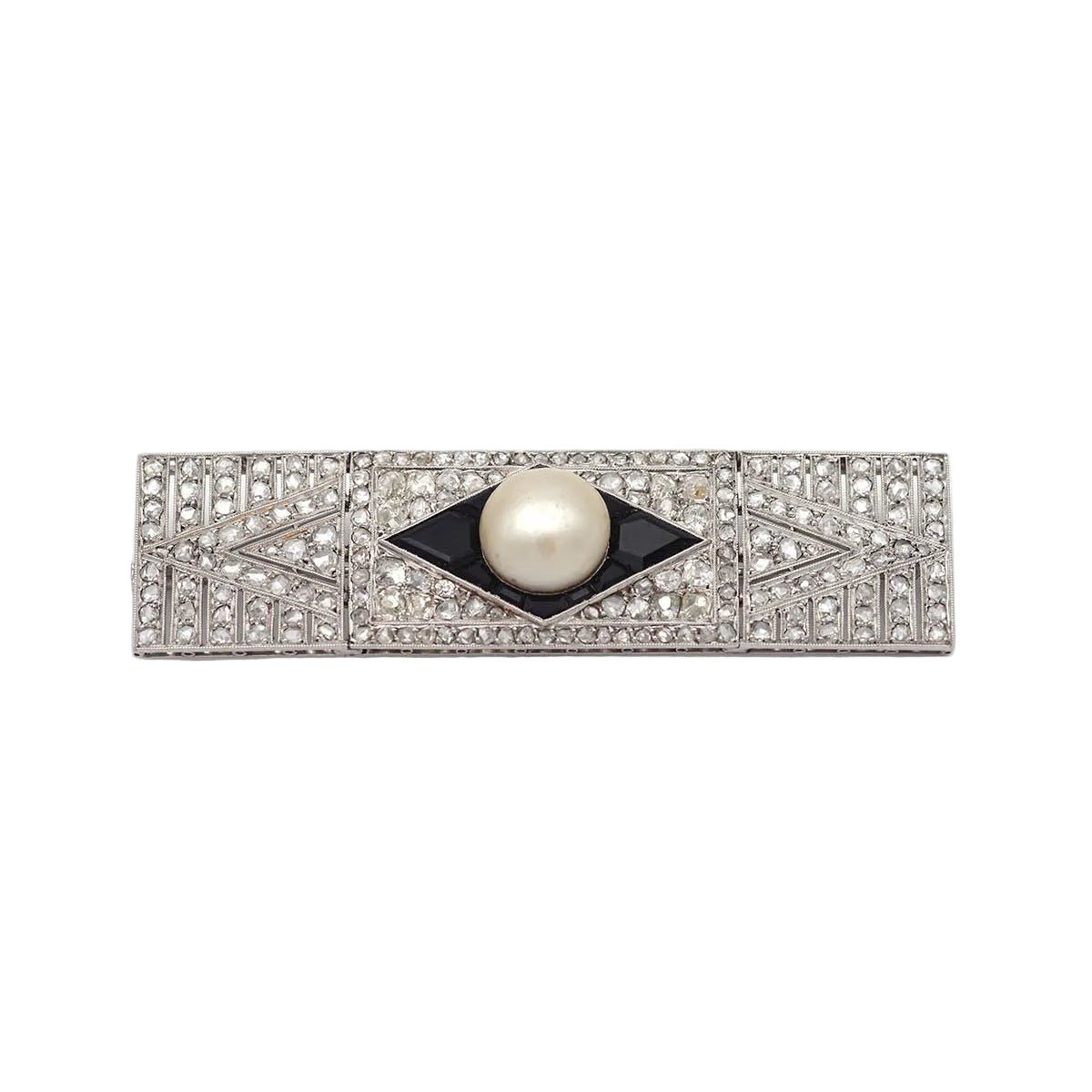 Broche Épingle en platine, perle, onyx et diamants - Castafiore