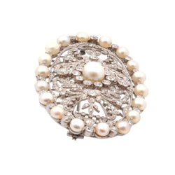 Broche Épingle en platine, perles et diamants - Castafiore