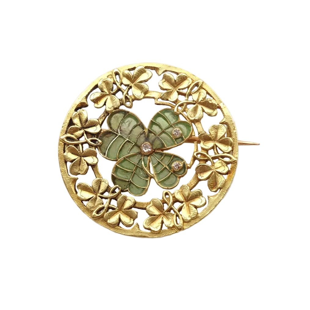Broche Épingle EUGÈNE TROUVÉ en or jaune, émail et diamants - Castafiore