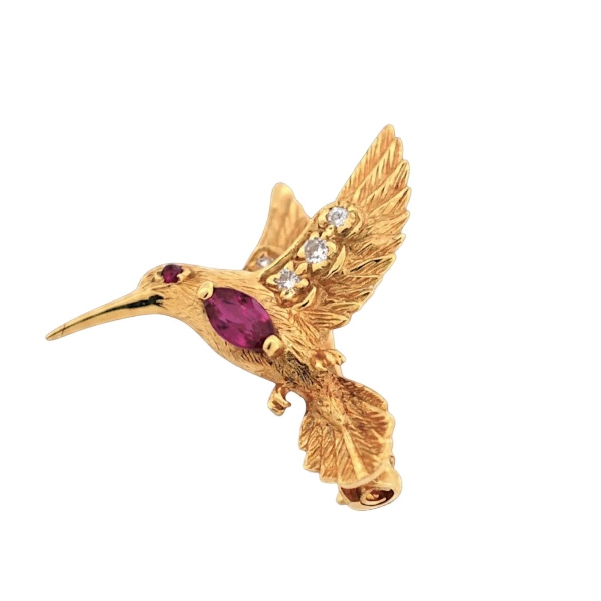 Broche Épingle E.WOLFE & CO. en or jaune, rubis et diamants - Castafiore