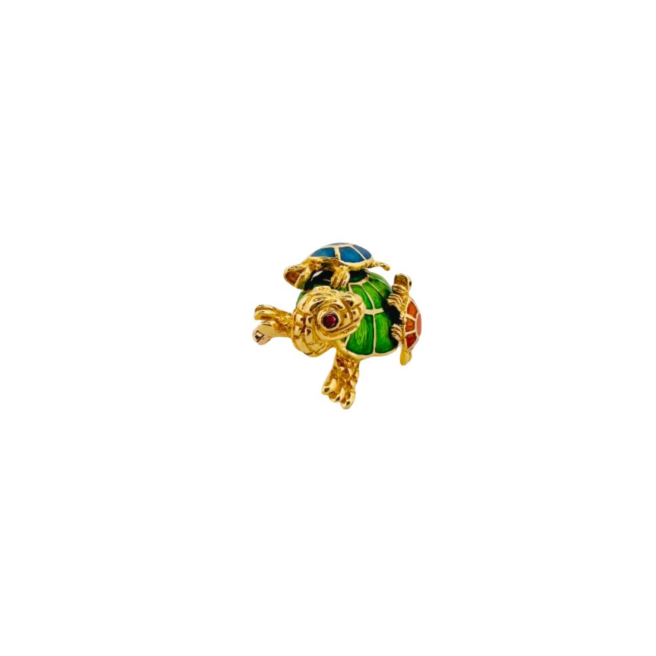 Broche Epingle Tortue CARTIER en or jaune et émail - Castafiore