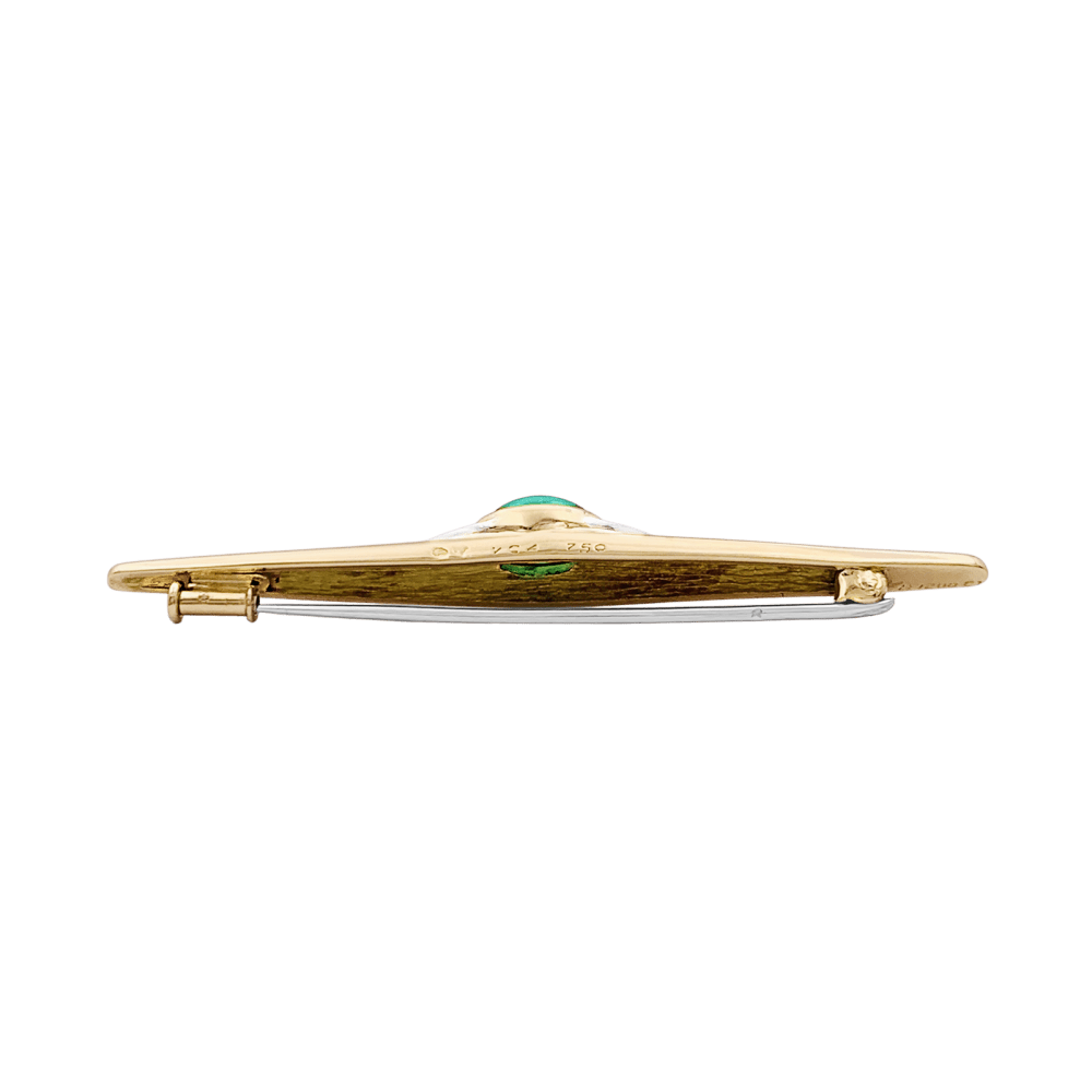 Broche Épingle VAN CLEEF & ARPELS en or jaune, platine, chrysoprase et diamants - Castafiore