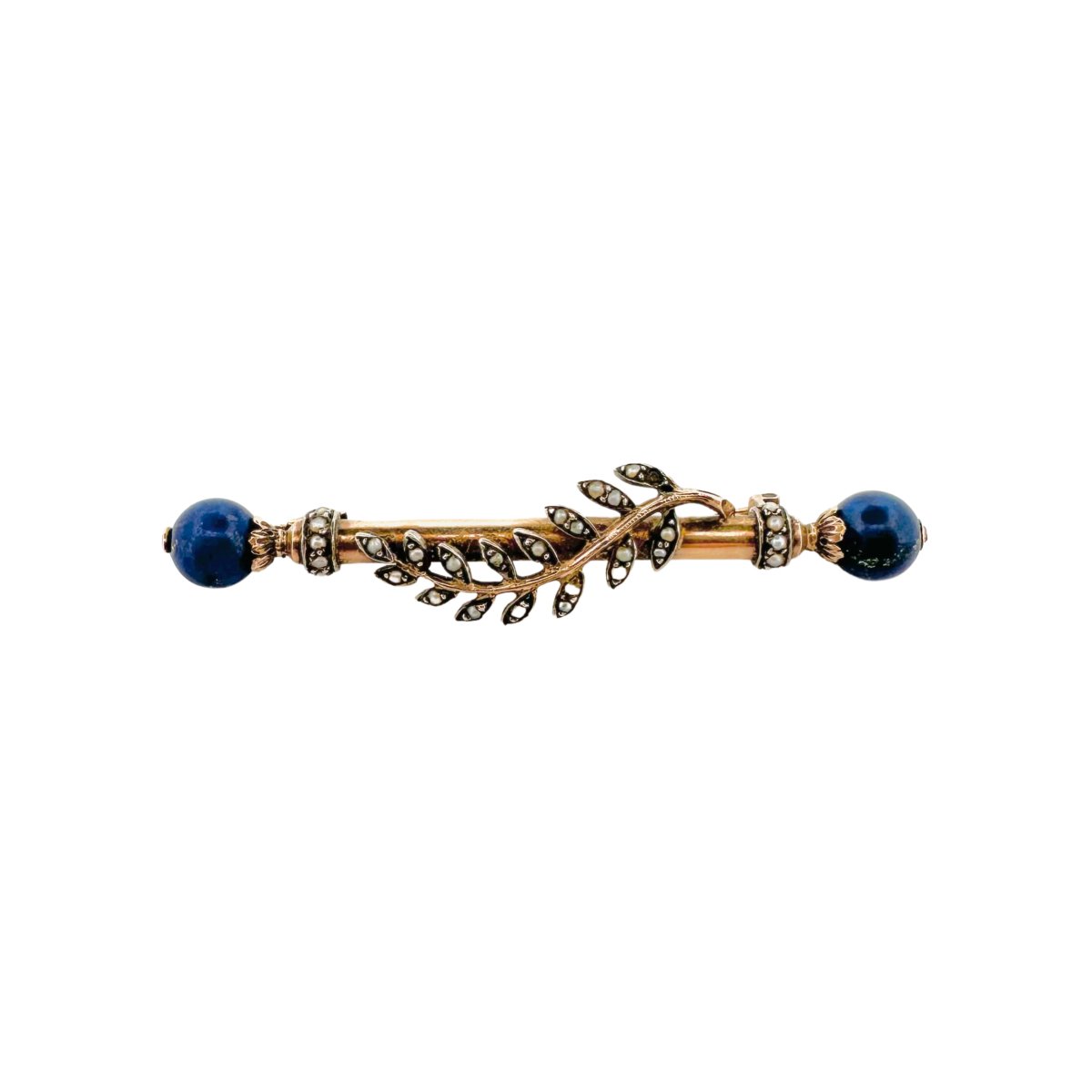 Broche Feuille en or blanc, perles et lapis lazuli - Castafiore