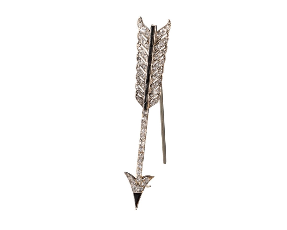Broche Flèche, en diamants et onyx - Castafiore