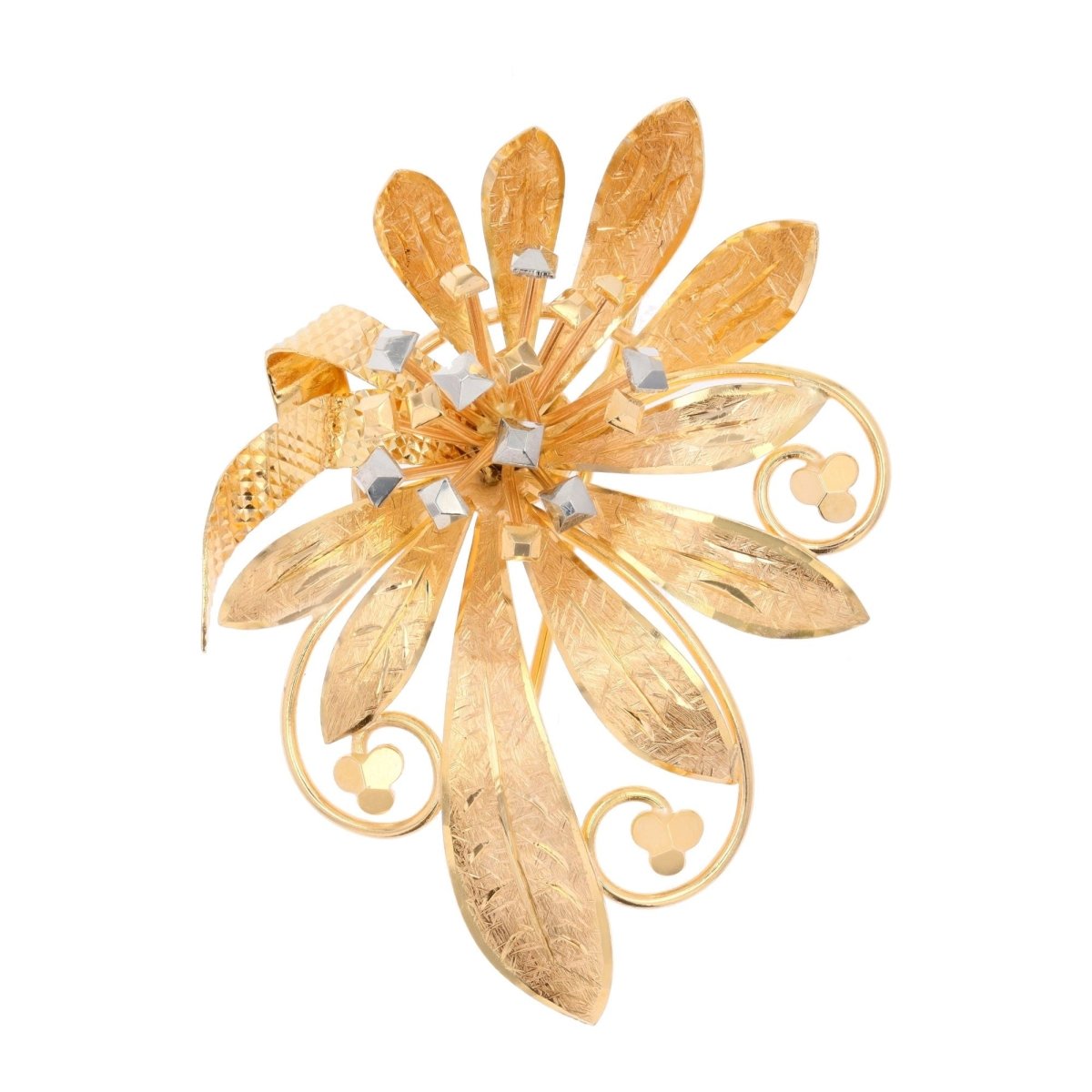Broche fleur ciselée en or rose et or blanc - Castafiore
