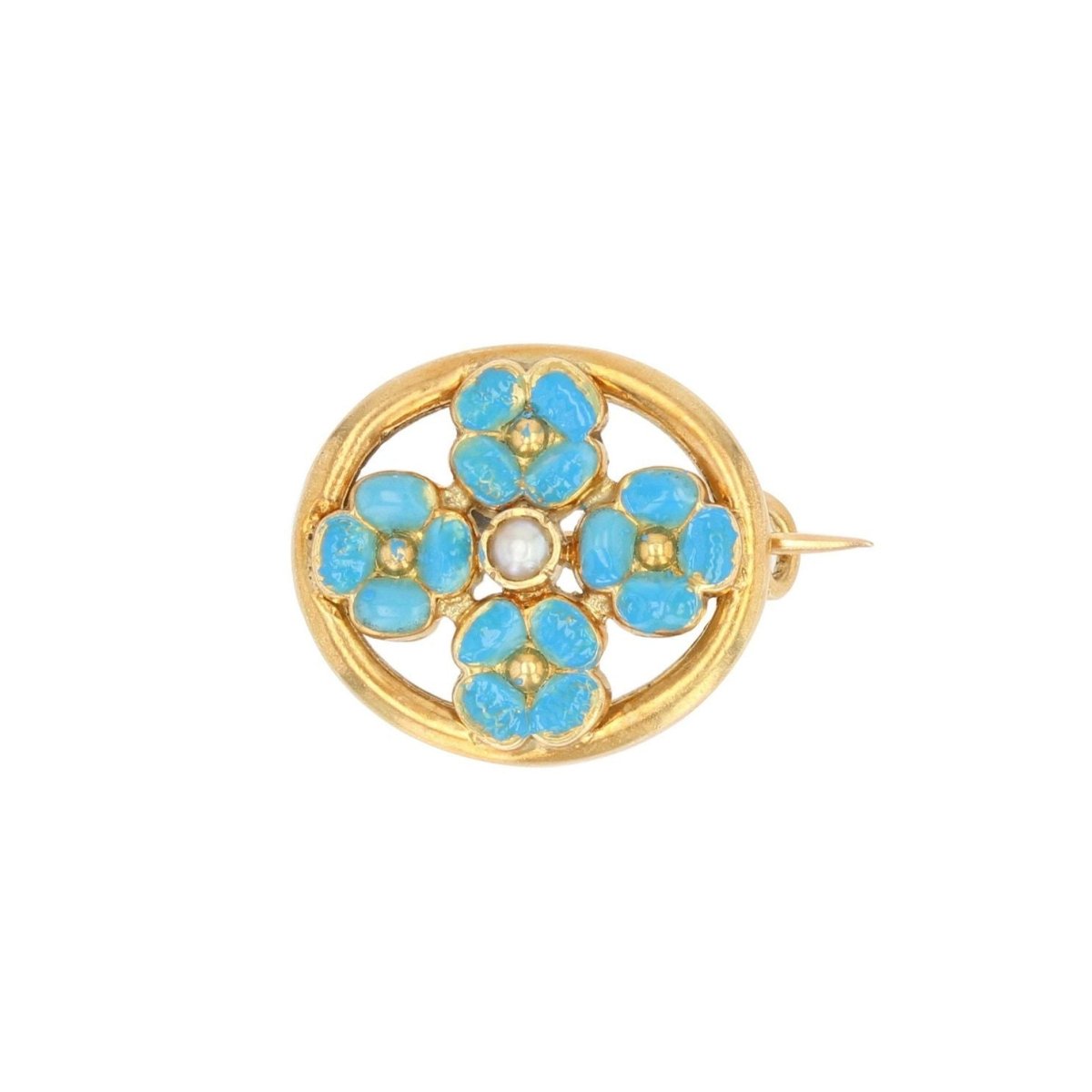Broche Fleurs émaillées en or jaune et perle - Castafiore
