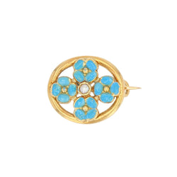 Broche Fleurs émaillées en or jaune et perle - Castafiore