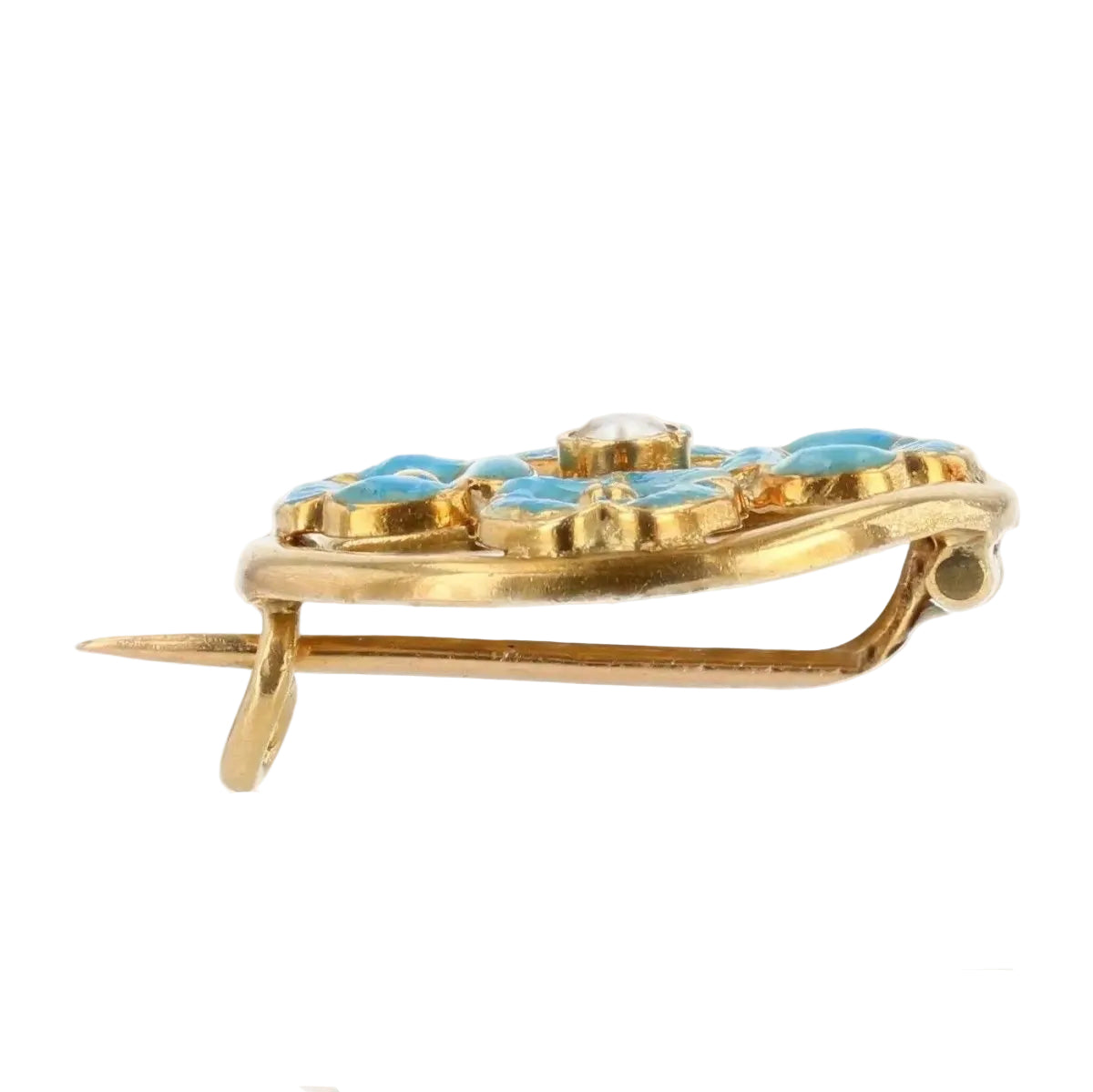 Broche Fleurs émaillées en or jaune et perle - Castafiore
