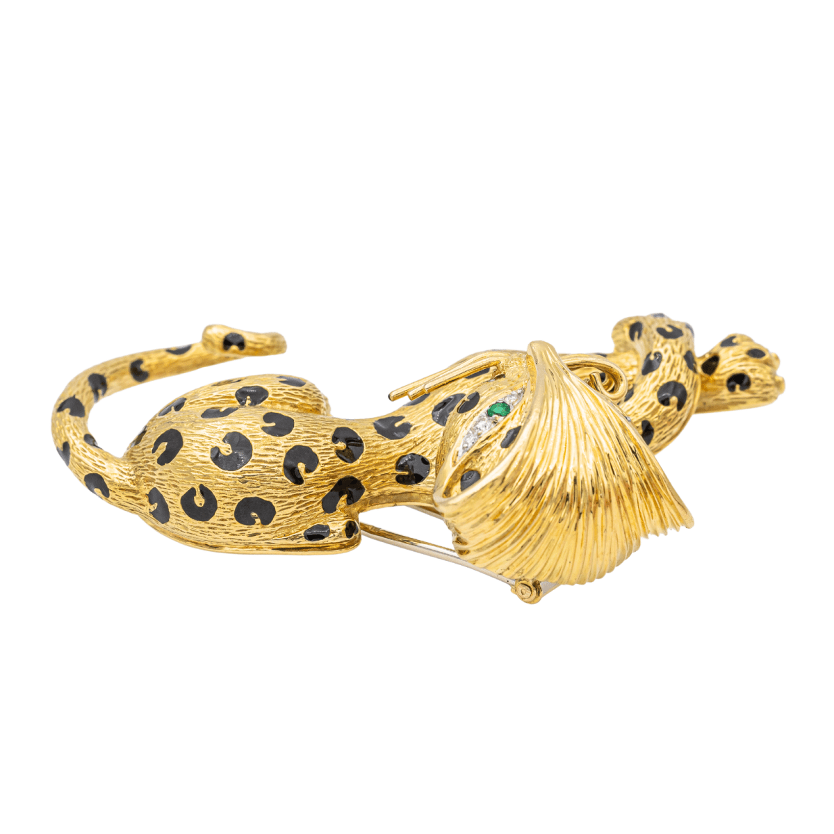 Broche FRED "Panthère" en or jaune, émail, émeraudes et diamants - Castafiore
