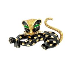 Broche FRED "Panthère" en or jaune et émail - Castafiore