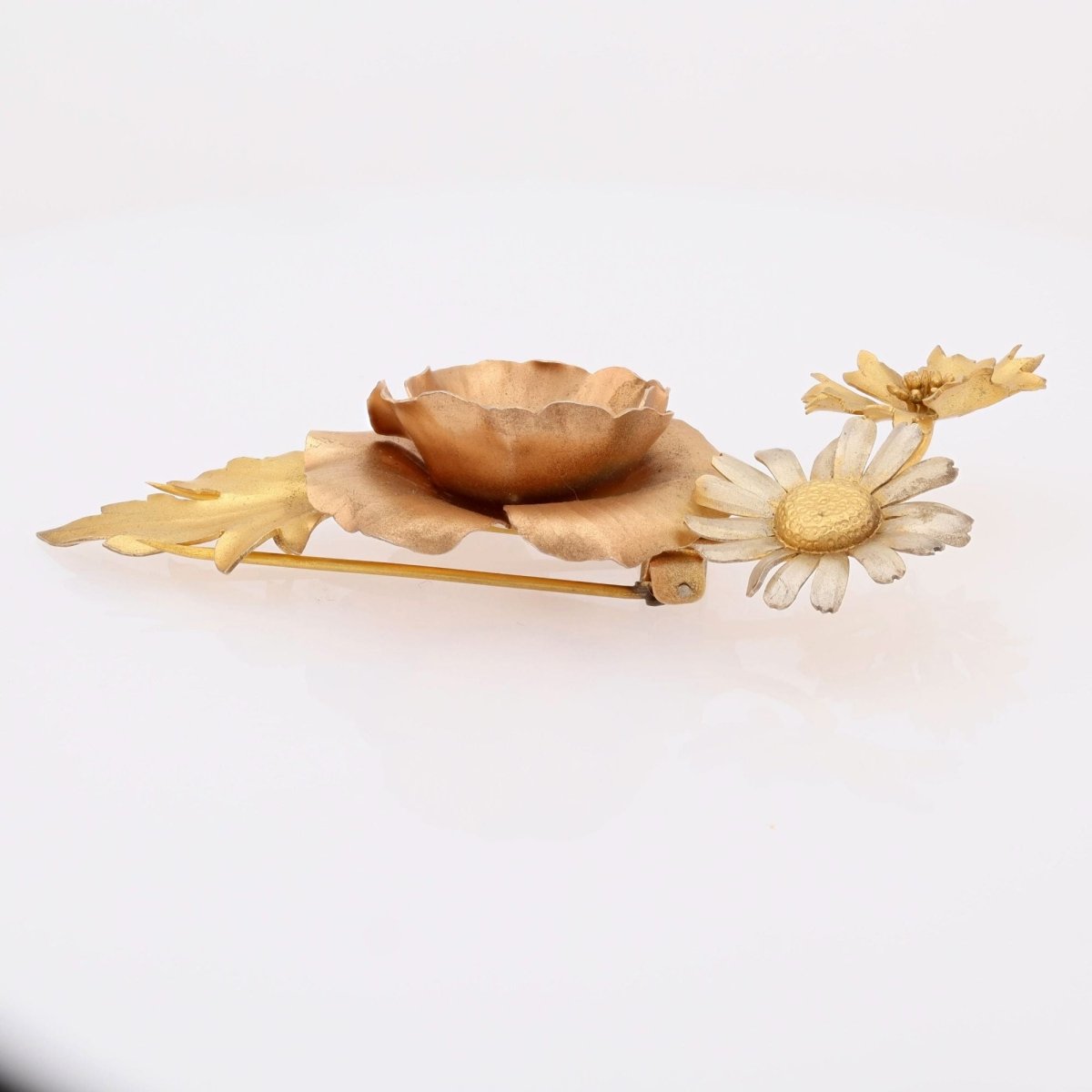 Broche GEORGES - RENÉ LECOMTE fleurs sauvages en argent doré et rosé - Castafiore