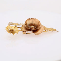 Broche GEORGES - RENÉ LECOMTE fleurs sauvages en argent doré et rosé - Castafiore