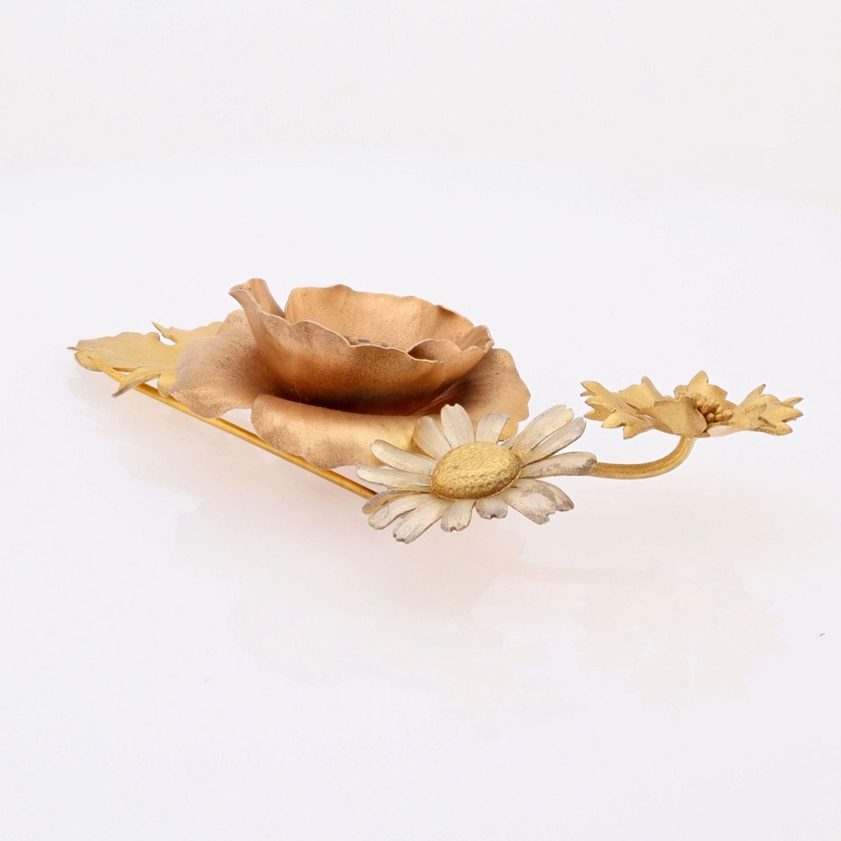 Broche GEORGES - RENÉ LECOMTE fleurs sauvages en argent doré et rosé - Castafiore