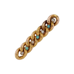 Broche GOURMETTE Barrette en or jaune perles fines et verres turquoise - Castafiore