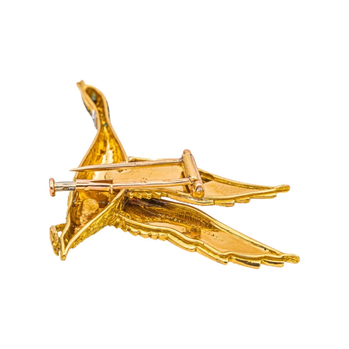 Broche HERMÈS "Oie Sauvage" en or jaune, or blanc, tsavorites, saphirs et diamants - Castafiore