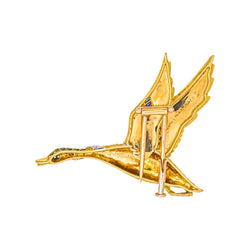 Broche HERMÈS "Oie Sauvage" en or jaune, or blanc, tsavorites, saphirs et diamants - Castafiore