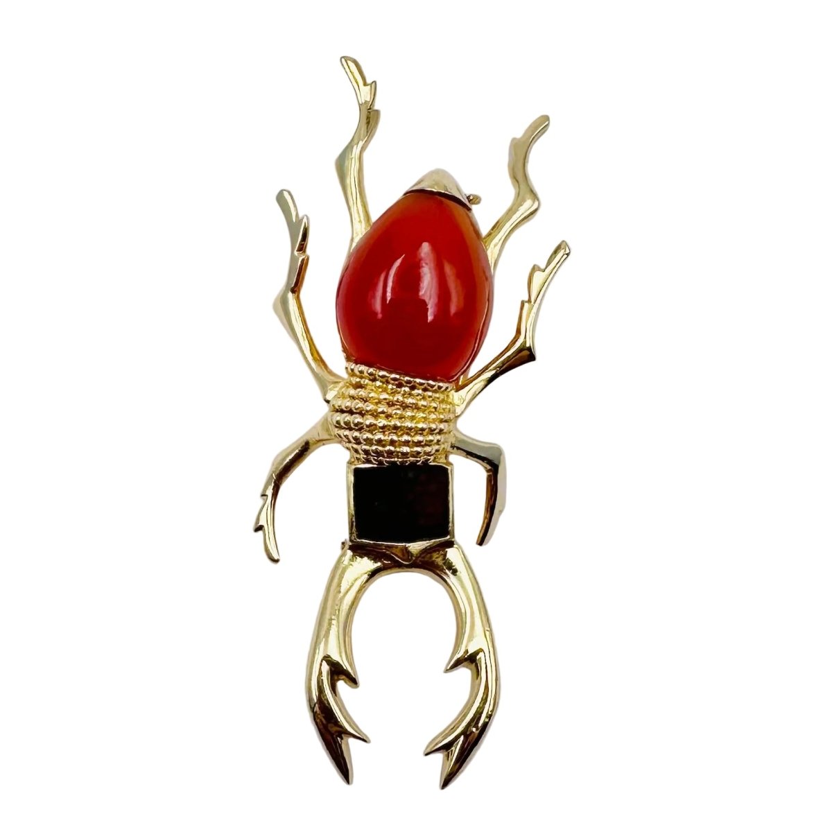 Broche HERMÈS Scarabée en or jaune, cornaline et agate