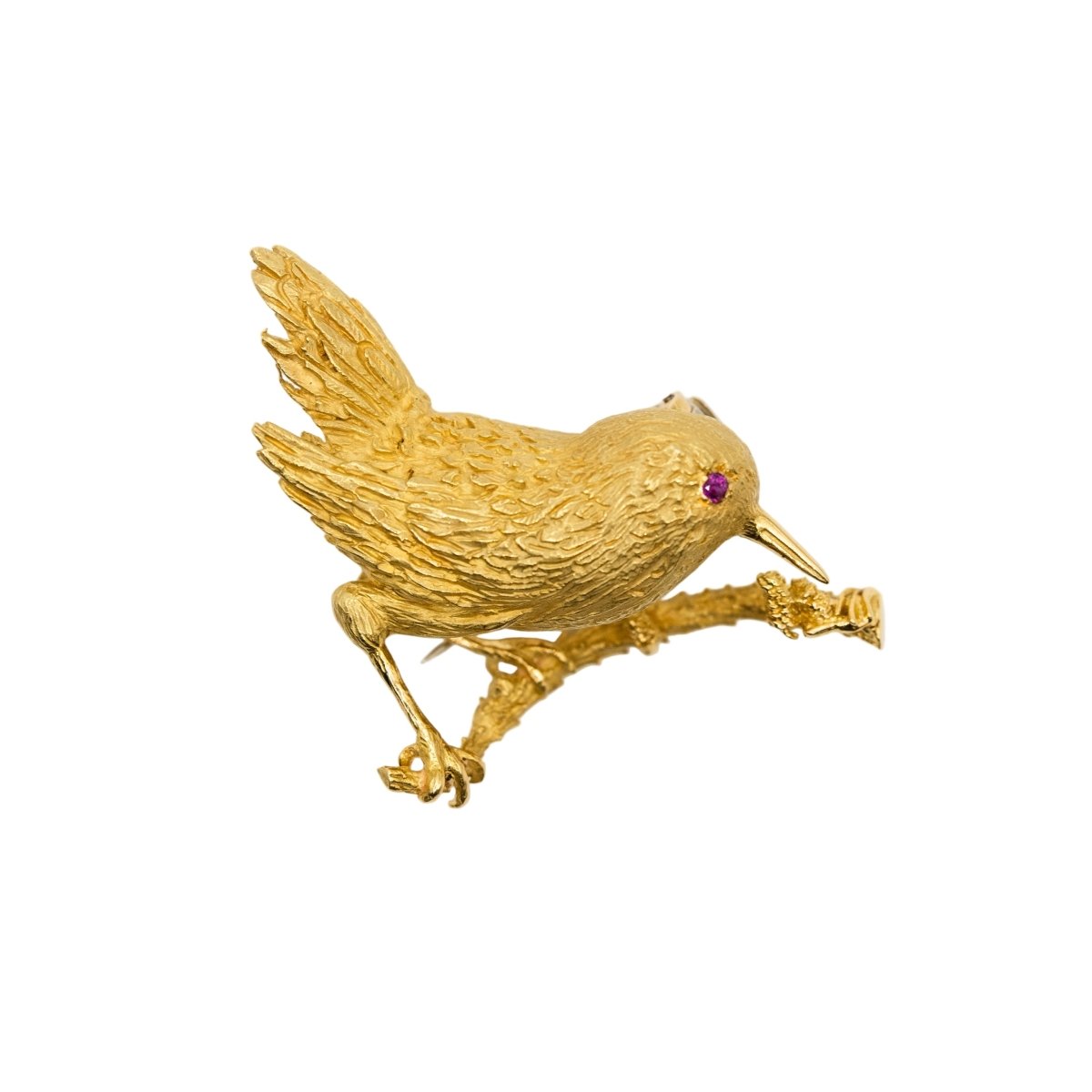 Broche HERMÈS Vintage oiseau en or jaune et rubis - Castafiore