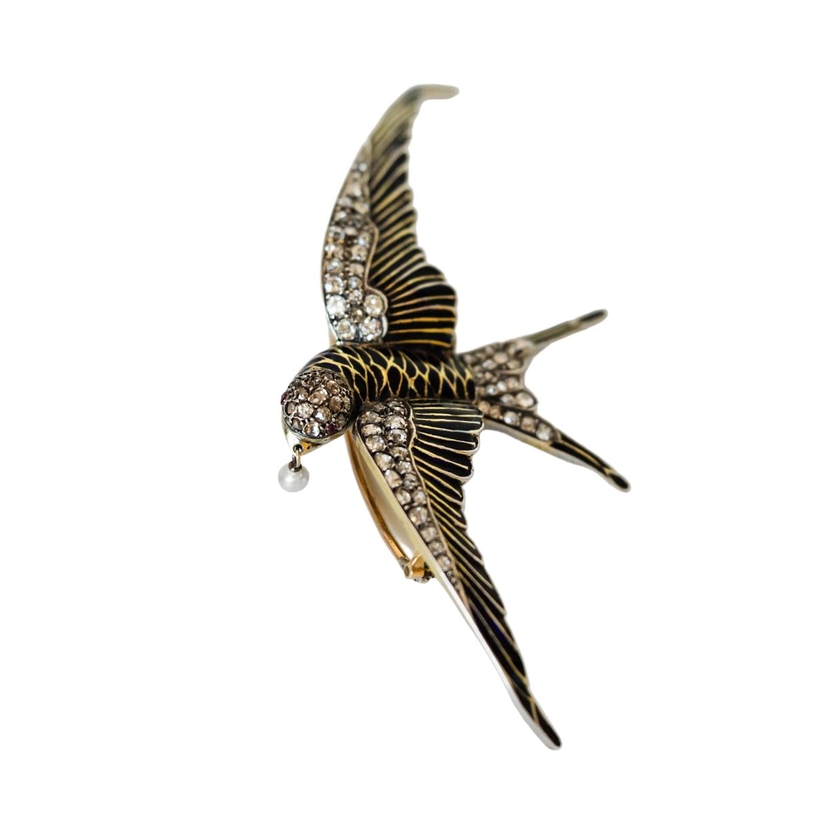Broche "hirondelle" en or jaune et argent - Castafiore
