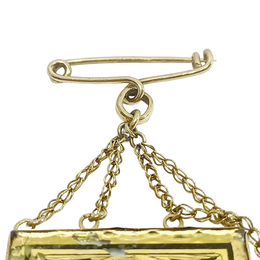 Broche Médaillon en or Rose et verre églomisé - Castafiore