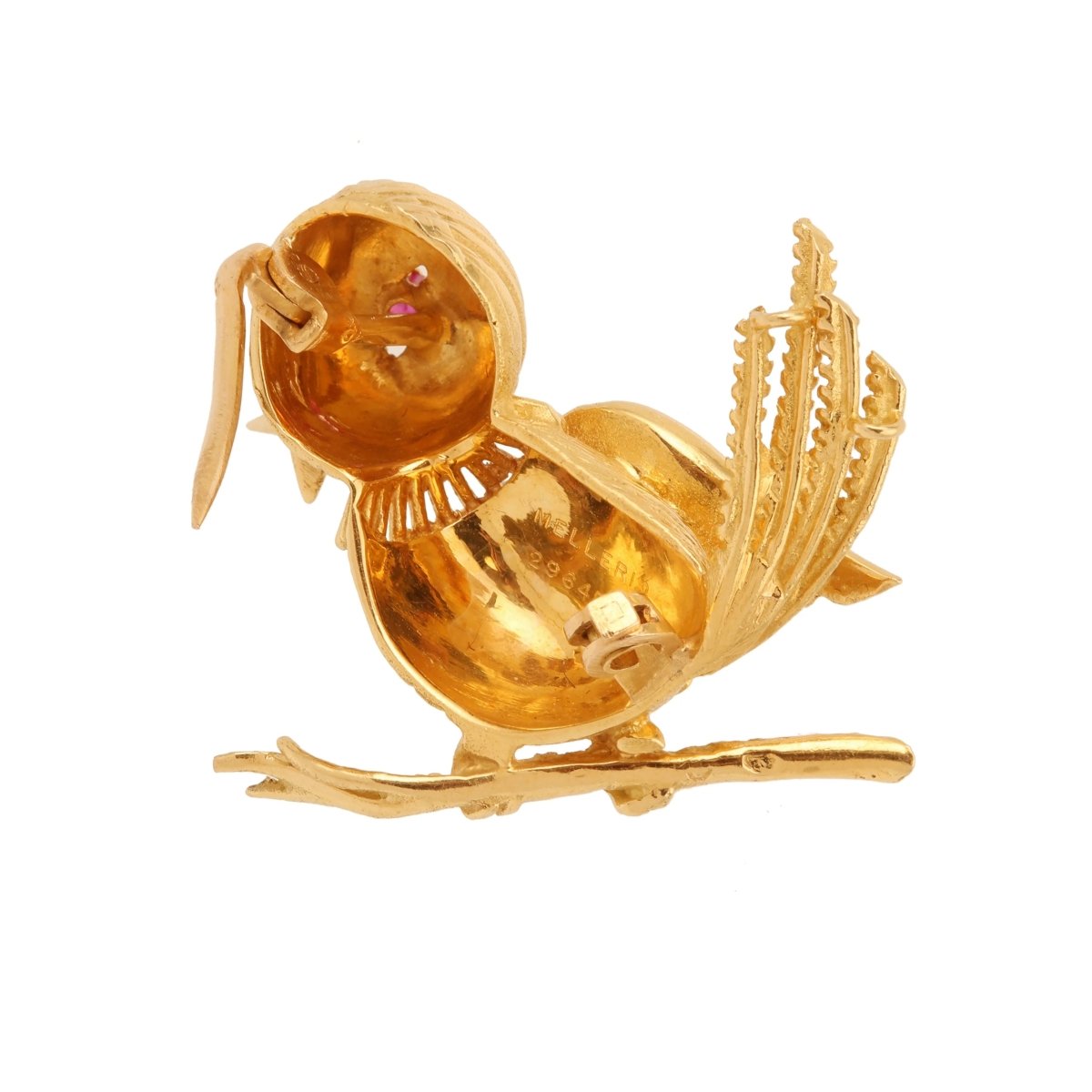 Broche MELLERIO, "Poussin" en or jaune et rubis Rubis - Castafiore