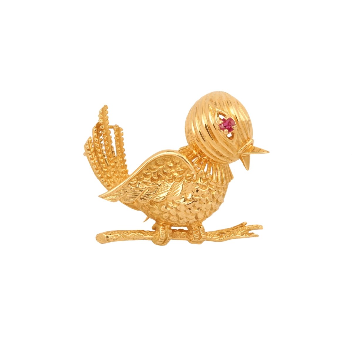 Broche MELLERIO, "Poussin" en or jaune et rubis Rubis - Castafiore