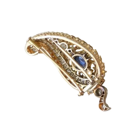 Broche motif cachemire diamants et saphir - Castafiore