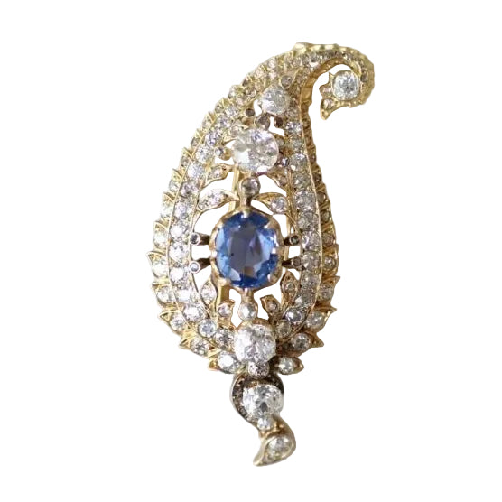 Broche motif cachemire diamants et saphir - Castafiore