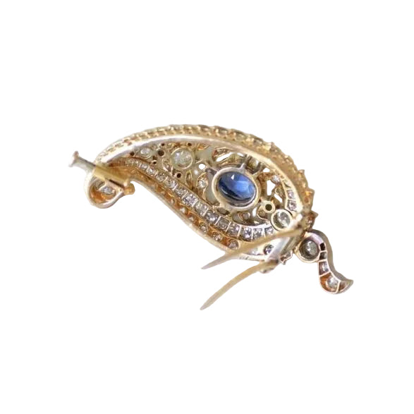 Broche motif cachemire diamants et saphir - Castafiore