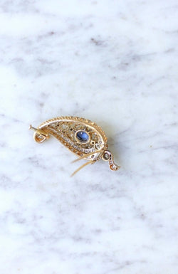 Broche motif cachemire diamants et saphir - Castafiore