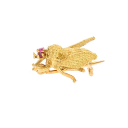Bee brooch in yellow gold and rubies