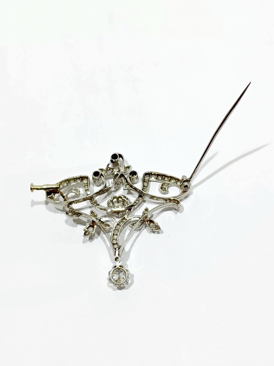 Broche Napoléon III or blanc et diamants - Castafiore